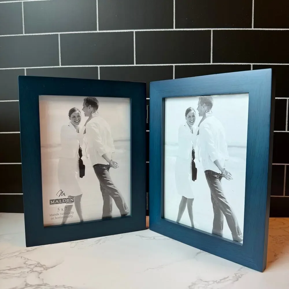 Vintage Y2K Malden Blue 5x7 Double Hinged Picture Frame NIB